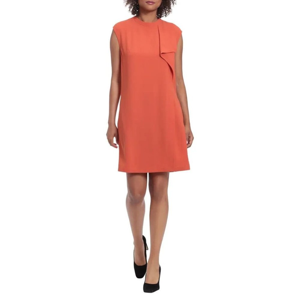 LONDON TIMES Womens Size 18 Plus Mock Neck Asymmetrical Flutter Shift Dress - Picture 1 of 2